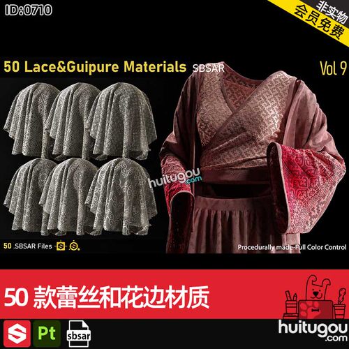 50款substance painter/SP/Pt蕾丝和花边服装布料sbsar材质球素材