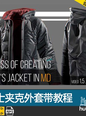 MD衣服素材CLO3D男士夹克连帽外套服装纸样zprj项目工程 视频教程