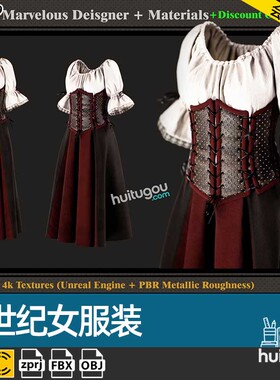 Marvelous Designer中世纪女服装设计打版MD纸样CLO3D工程源文件