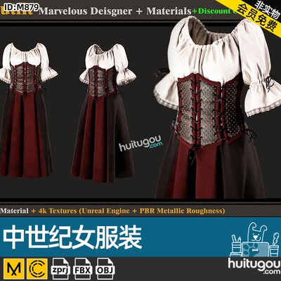 Marvelous Designer中世纪女服装设计打版MD纸样CLO3D工程源文件
