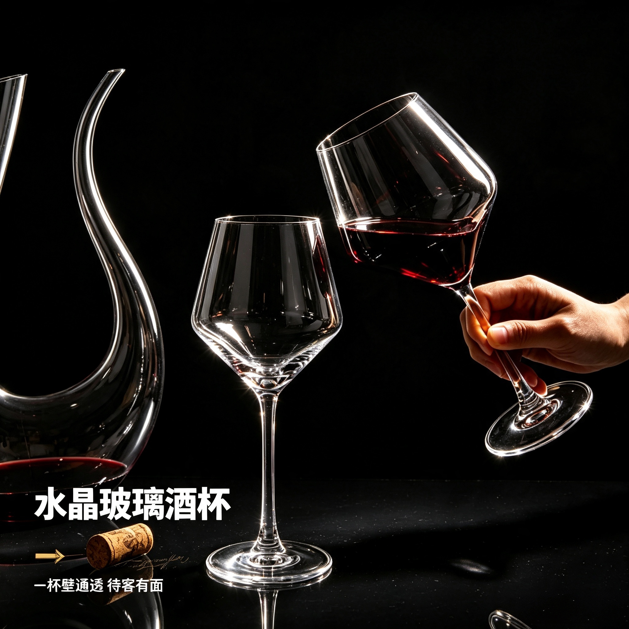 北欧手工水晶玻璃高脚红酒杯