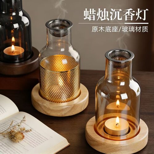 中式沉香玻璃蜡烛香薰炉家用