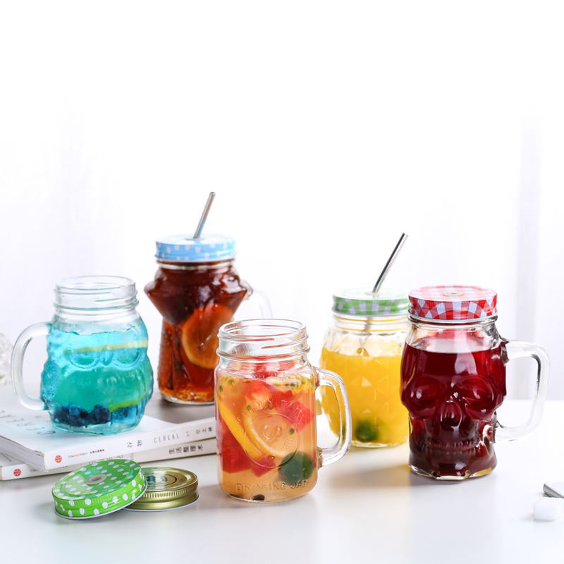 网红水果茶杯玻璃杯水果杯带盖硬质果汁杯商用餐厅果汁杯酒店扎壶