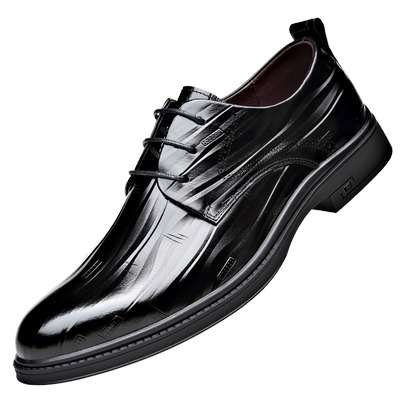 花花公子男士皮鞋真皮商务正装黑色内增高结婚新郎鞋大码冬季加绒