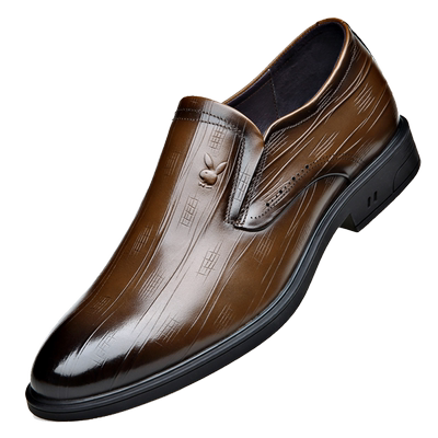 花花公子男士皮鞋真皮商务正装软底一脚蹬棕色休闲皮鞋结婚新郎鞋