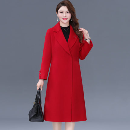 红色双面羊绒大衣女中长款2025秋冬新款修身婚礼喜婆婆羊毛呢外套