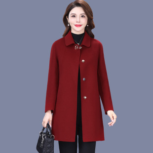 大牌中老年双面呢羊绒大衣女中长款 羊毛呢子 2025年新款 妈妈秋冬装