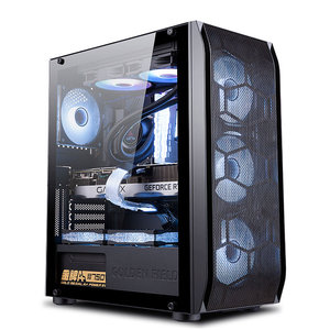 金河田机箱傲雪黑色台式电脑机箱支持120/240/360水冷玻璃侧透明