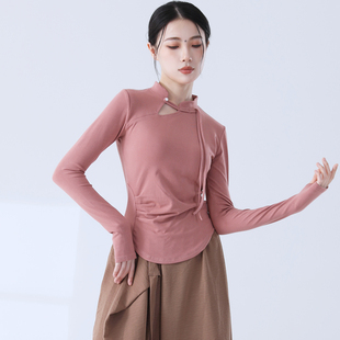 新款现代舞练功服女成人舞蹈服长袖上衣中国风改良旗袍领古典舞服