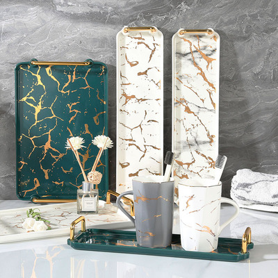 陶瓷大理石纹首饰钥匙杯子托盘