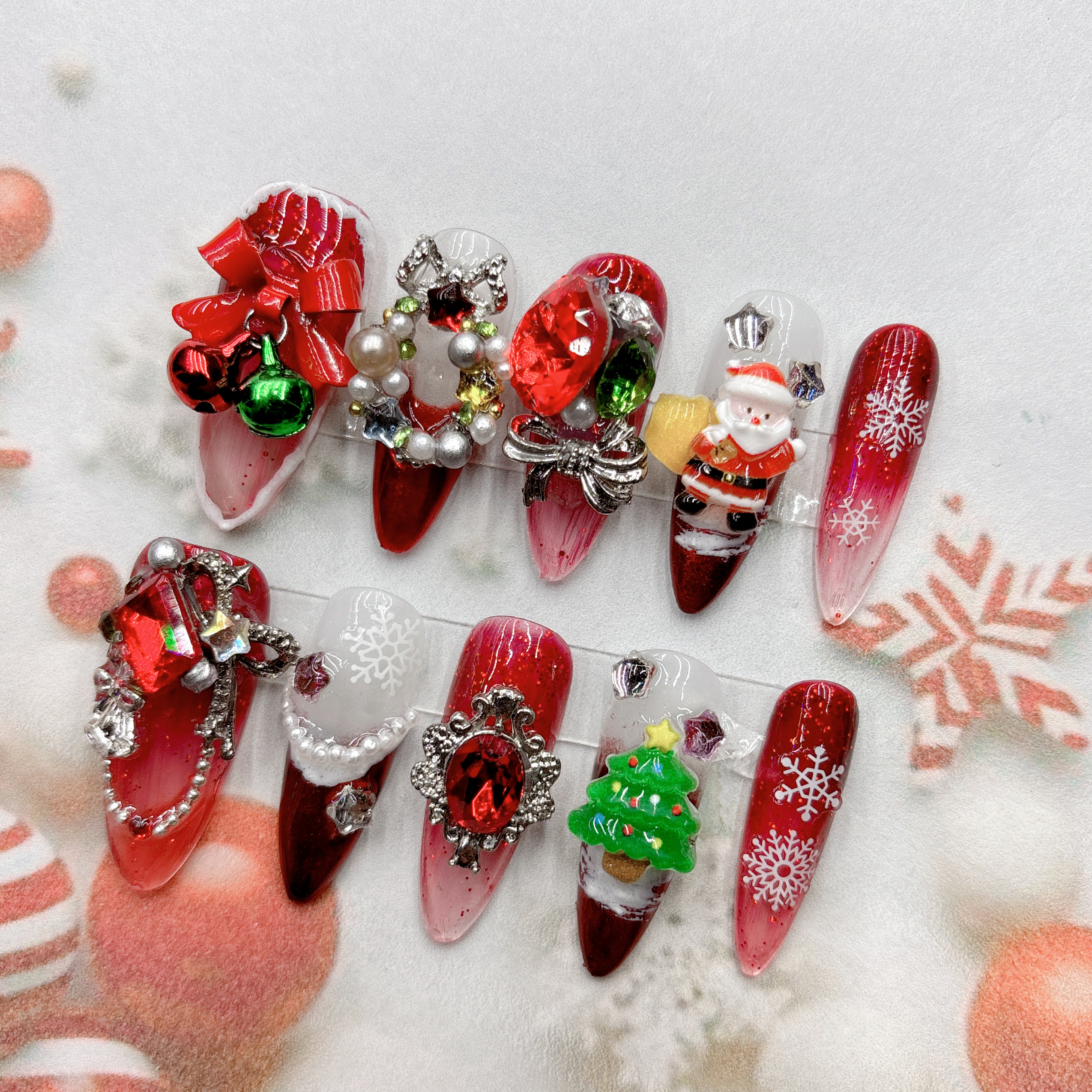 圣诞节平安夜新年红色纯手工穿戴甲喜庆成品假指甲2025年短中长款