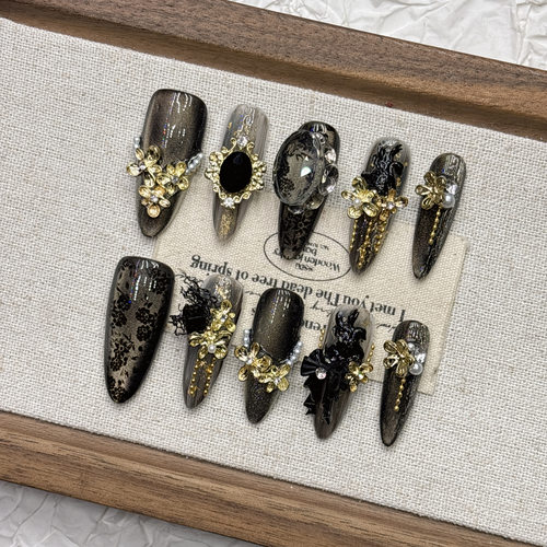 2026年暗黑猫眼纯手工穿戴甲长款