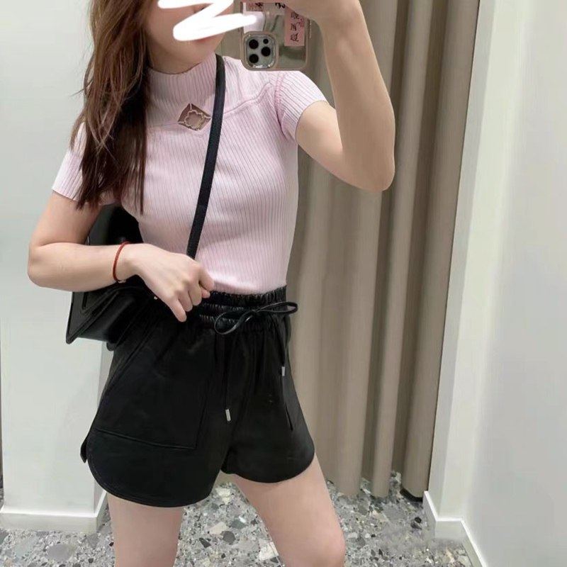 法单M家24早春镂空修身半高领甜美浅粉色圆领短袖针织衫上衣T恤,女装/女士精品,毛针织衫,淘宝优惠券,粉丝福利购,淘宝优惠卷