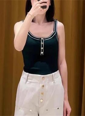 法单S家 2025夏秋新款女简约绿色修身针织吊带背心SFPPU02647