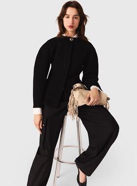 法单M家 法式落肩袖圆领双面羊毛呢外套短款上衣女MFPVE00750