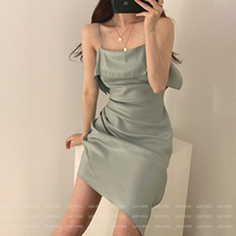 时尚气质性感连衣裙莫兰迪色