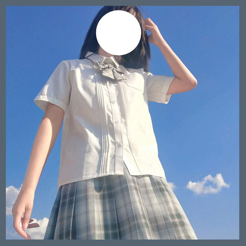 北璃酱风琴褶短袖衬衣奶白色衬衫