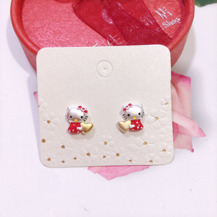 正品香港正生纯银s925卡通可爱kt猫耳钉儿童小女孩防过敏学生养耳