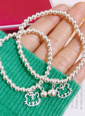 正品香港正生纯银s925本命年生肖虎铃铛手链女成人儿童学生亲子手