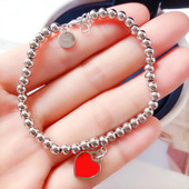 冲冠 香港正生纯银s925爱心吊牌圆珠皇冠蝴蝶结女网红抖抖音同款