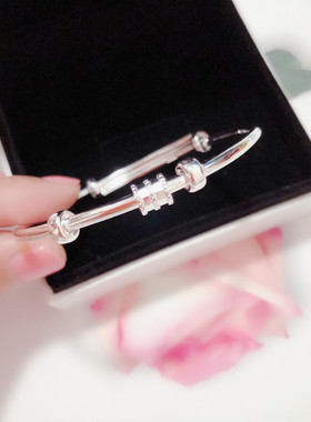 香港正生纯银小蛮腰抖音推拉手镯足银999女学生红书网红抖音同款