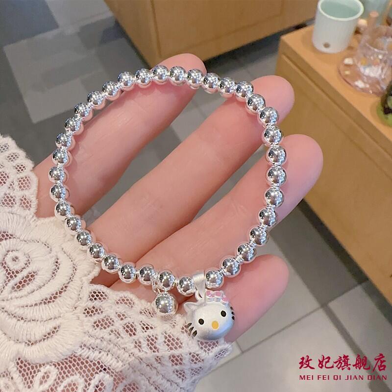 香港正生kt猫铃铛纯银手链女款宝宝学生手串小众精致手镯生日礼物