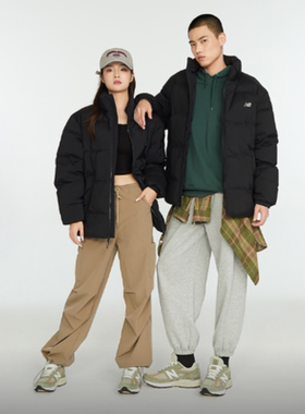 New Balance男纯色休闲运动立领秋冬厚防风保暖羽绒服AMJ34324-BK