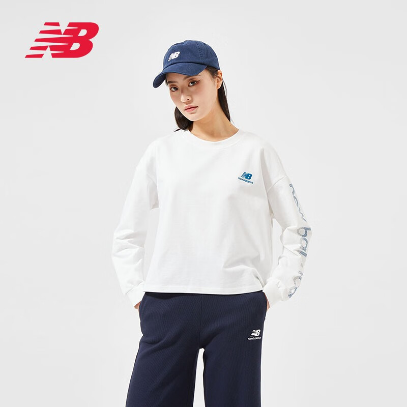New Balance 女款圆领休闲针织上衣长袖T恤 AWT11385-WT