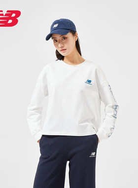 New Balance 女款圆领休闲针织上衣长袖T恤 AWT11385-WT