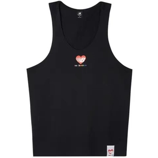 New Balance 爱心印花运动透气圆领跨栏背心情侣款黑色MT11556-BK