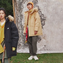 NEW BALANCE 男款冬季休闲保暖抗寒连帽中长款羽绒服AMJ33330-DLC