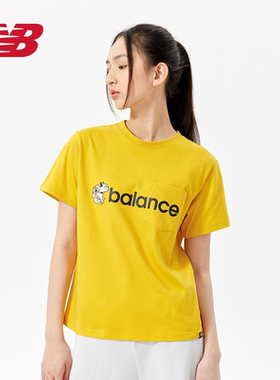 New Balance女款夏季休闲印花时尚圆领针织短袖T恤AWT12317-GPO
