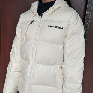 Converse 纯色连帽保暖面包羽绒服 冬季 男款 10021981-A03