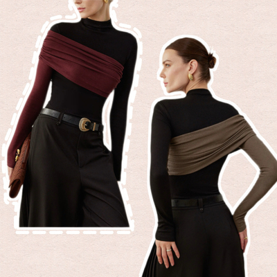 葡萄miki 香榭大道 美单女人味曼妙曲线弹力设计感打底长袖上衣