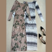 葡萄miki 春夏美单性感辣妹显瘦网纱印花斜肩露肩修身 连衣裙长裙