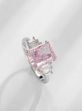 K918 长方倒角加厚冰花切8×10海兰高碳钻女款戒指钻戒黄钻手饰