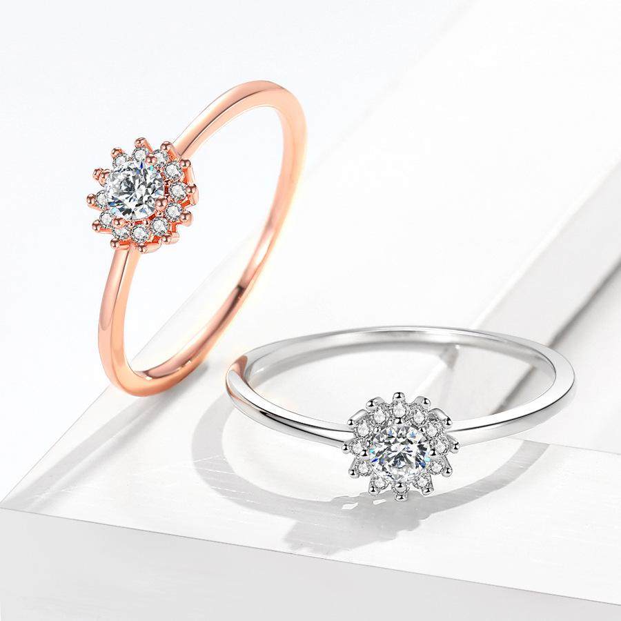 JZ542 小花朵30分仿钻戒子 细腻可爱小太阳花女款玫瑰金色戒指