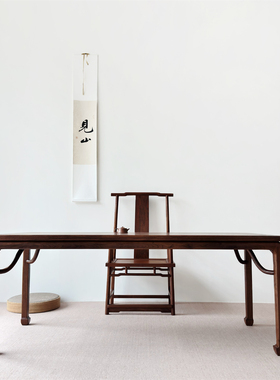 秋山匠人新中式实木茶桌黑胡桃木功夫茶台禅意茶楼茶室家具泡茶桌