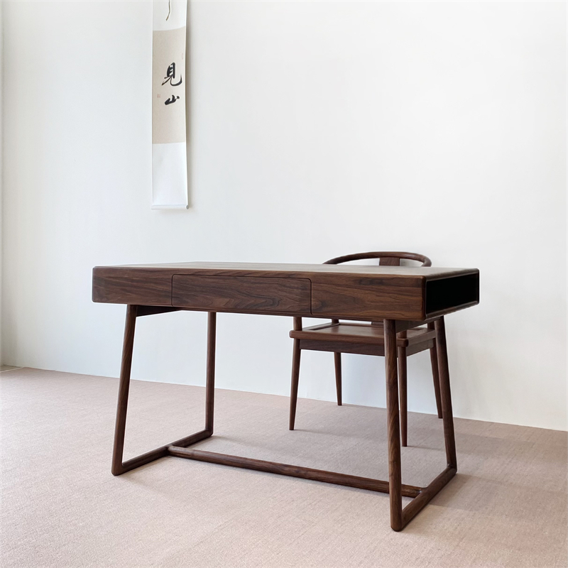 秋山匠人黑胡桃书画案桌新中式
