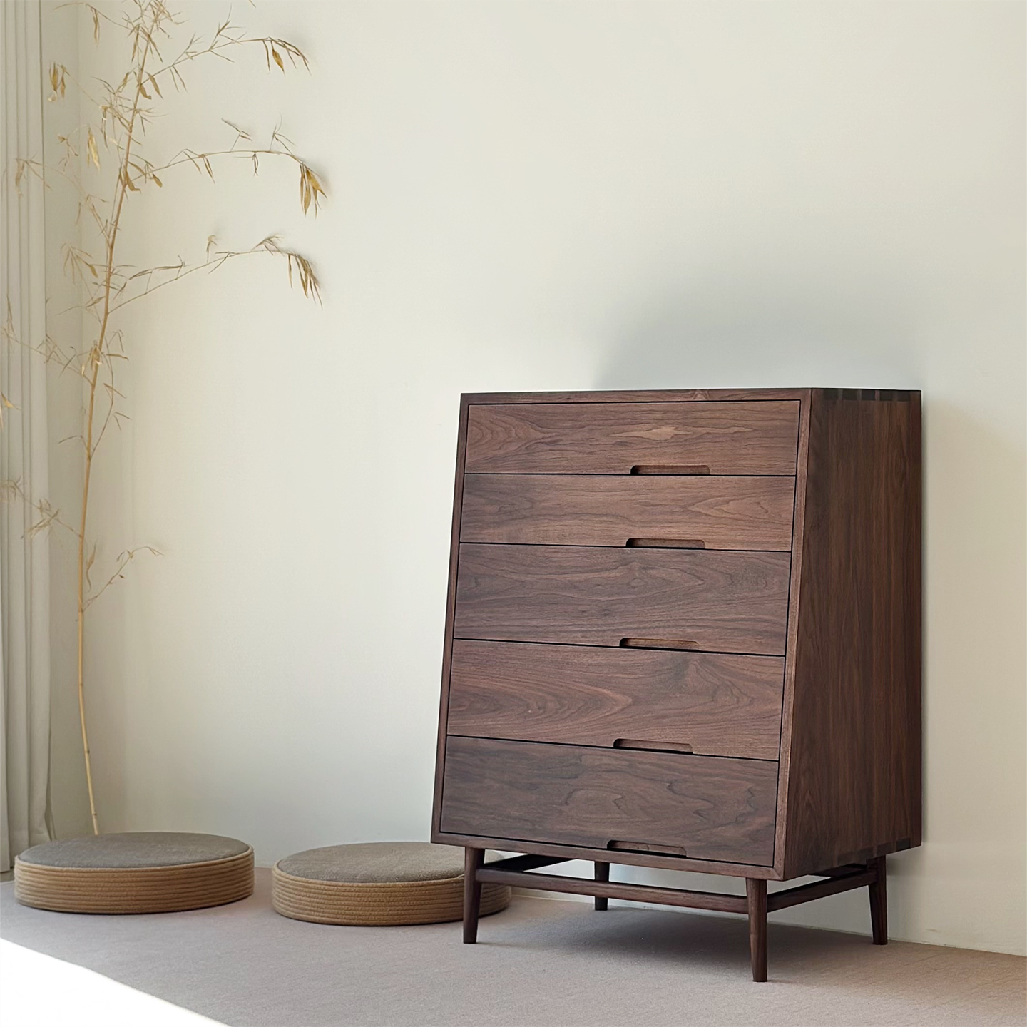 秋山匠人黑胡桃木新中式五斗柜