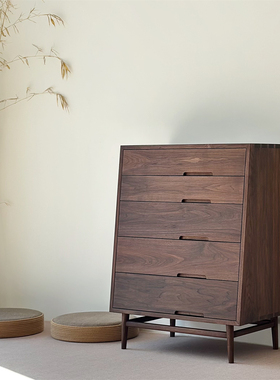 榫卯五斗柜北美黑胡桃实木收纳柜卧室床尾柜客厅玄关柜抽屉储物柜