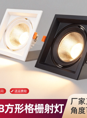 led斗胆灯双头长方形筒射灯网格吊顶嵌入式家用商用店铺 单格栅灯