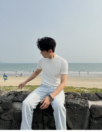 【润哥】夏季纯色螺纹短袖T恤男个性时尚潮流休闲百搭半袖恤7869