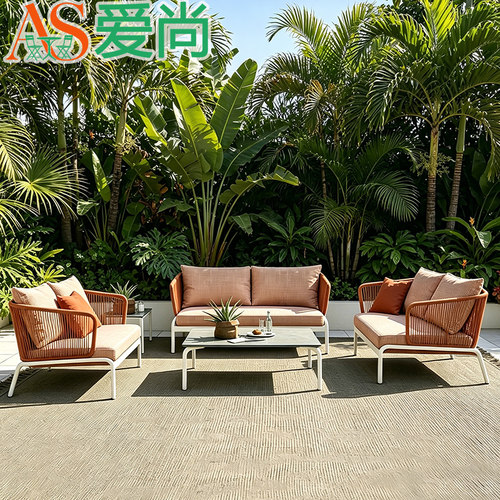 铝合金户外沙发酒店别墅防水花园沙发露天实木藤编沙发庭院家具