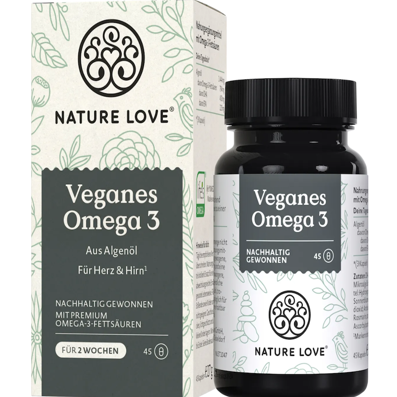 德国直邮 Nature Love Omega-3 EPA素食海藻油DHA记忆力 眼脑45粒