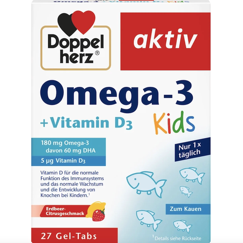德国直邮Doppelherz Kids儿童深海鱼油咀嚼片Omega-3 补钙 D3 DHA