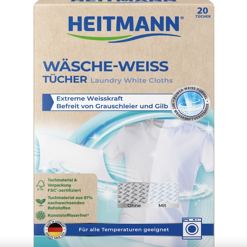 德国直邮Heitmann Weiss白衣纸还原白色衣物洗衣纸去黄增白吸色片