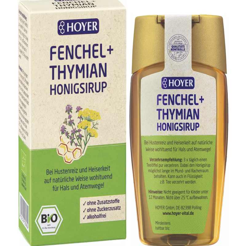 德国直邮HOYER BIO天然百里香蜂蜜糖浆 驱寒舒缓嗓子缓咳1岁+