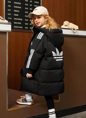 儿童反季羽绒服中长款时尚男中大童装女孩长款过膝正品连帽冬装