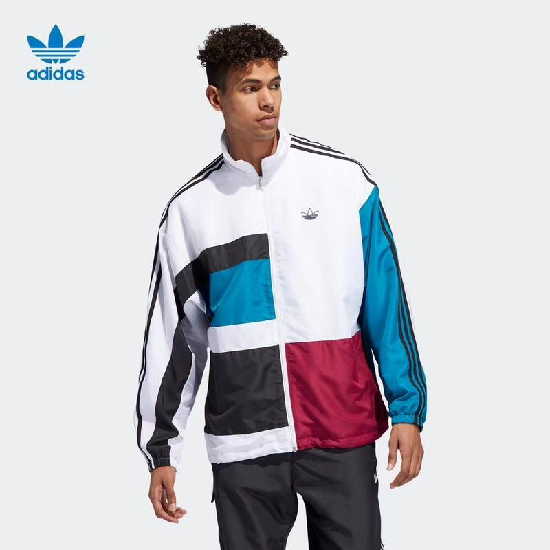 adidas三叶草 男子撞色拼接复古运动休闲防风衣夹克外套 ED6242